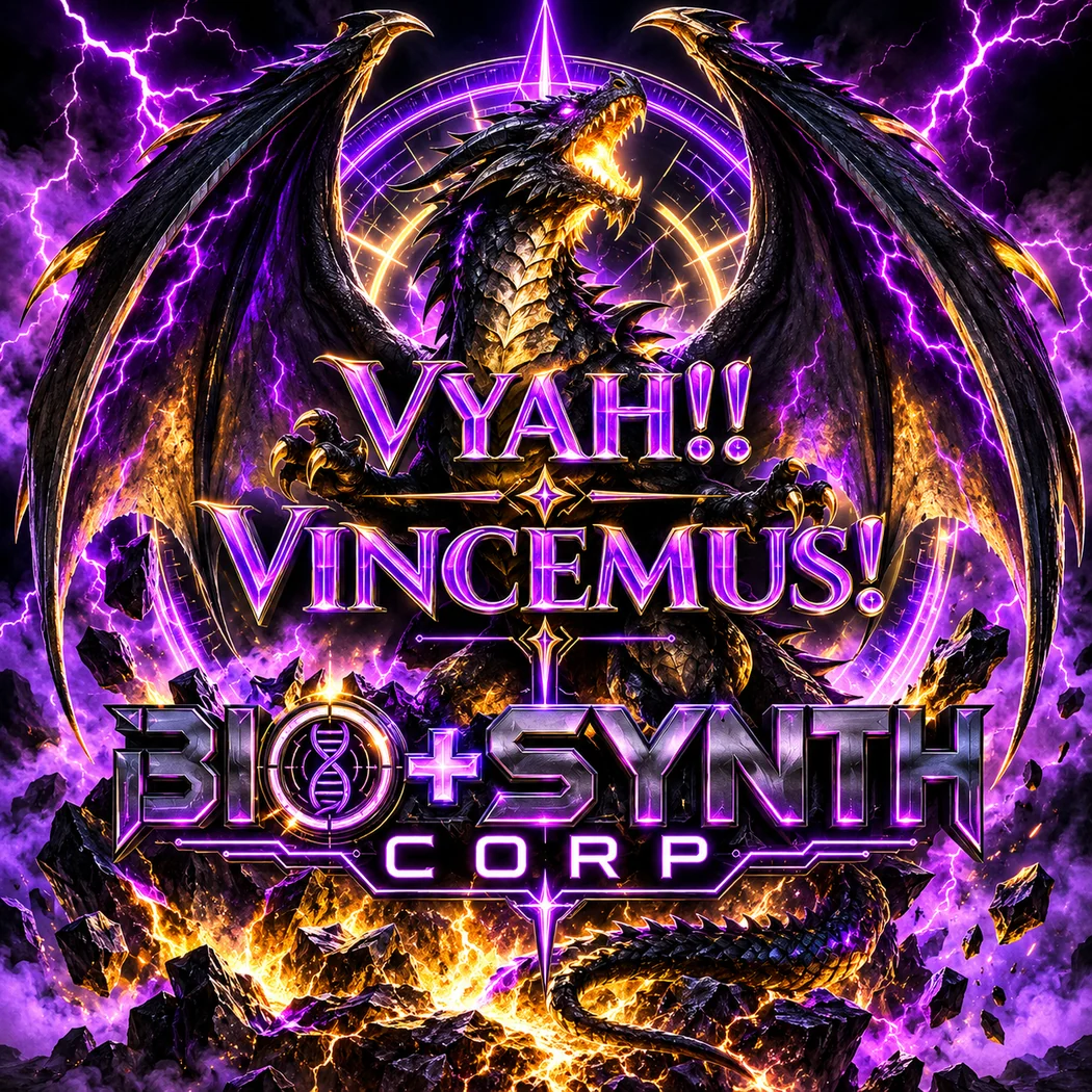 BIO+SYNTH CORP dragon emblem in violet and gold